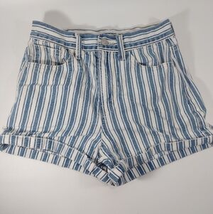 American Eagle Outfitters Blue and White Striped High Waist Shorts, 00